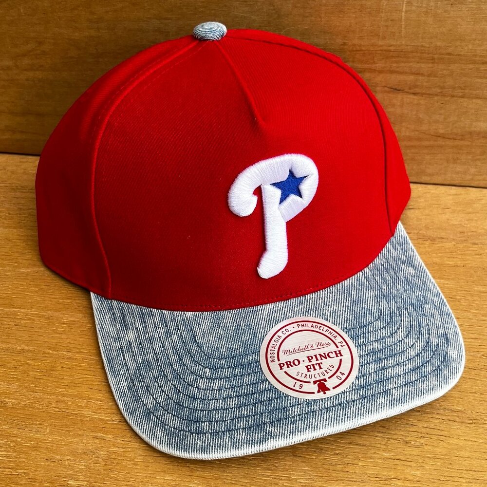 MITCHELL & NESS PHILADELPHIA PHILLIES DENIM STAR LOGO PRO PINCH SNAPBACK HAT NEW